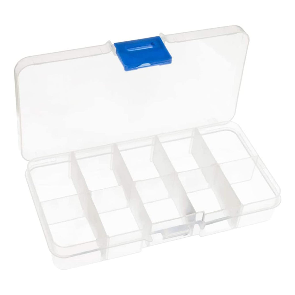 10 Compartment Transparent Small Storage Box 7 x 13 x 2.5cm Perfect for Electronic Components Jewellery Arts Crafts Beads Organiser - image 1