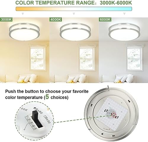 DINGLILIGHTING 30W LED Flush Mount Ceiling Light | 5CCT Dimmable Nickel