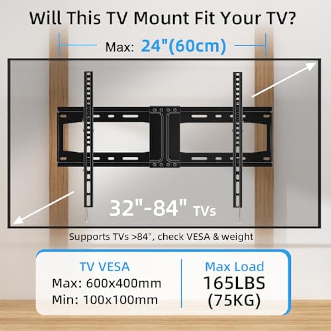 HOME VISION Heavy Duty Tilt TV Wall Mount for 32-85 Inch TVs | VESA 600x400