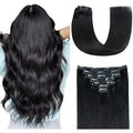 AGMITY Jet Black 16 Inch Remy Human Hair Clip In Extensions - 7Pcs