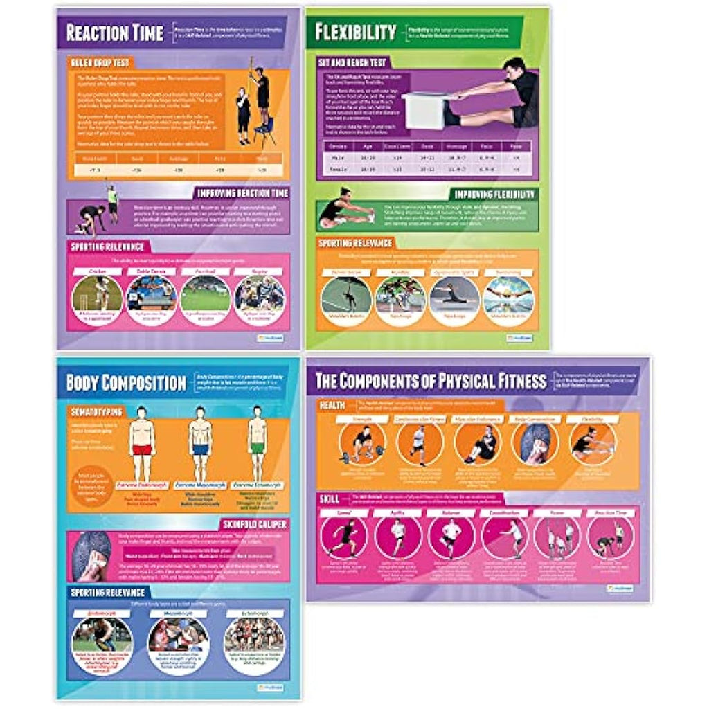 Physical Fitness Posters - Set of 12 A1 Gloss Paper PE Wall Charts