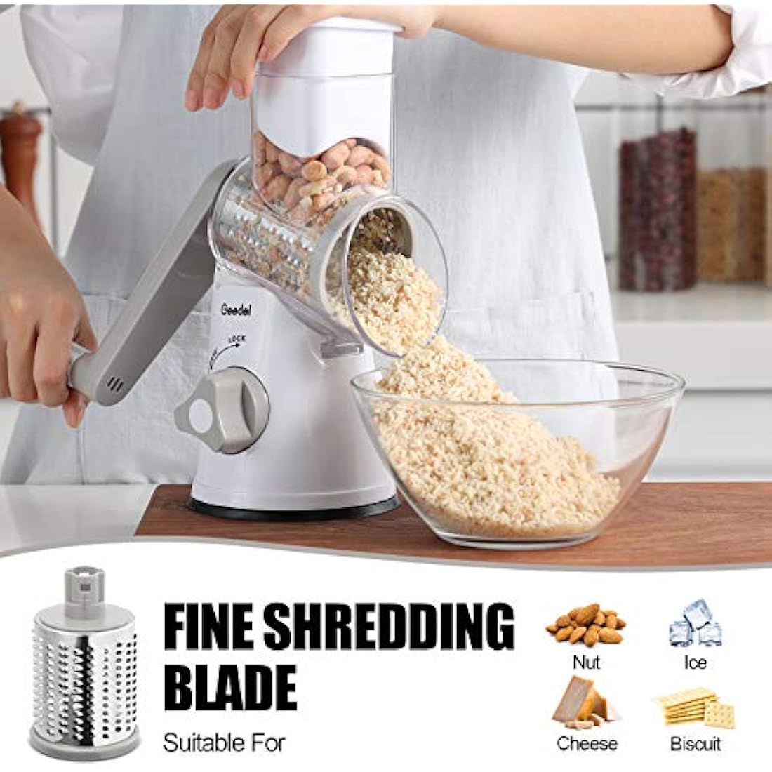 Rotary Cheese Grater | 3-Blade Manual Vegetable Slicer