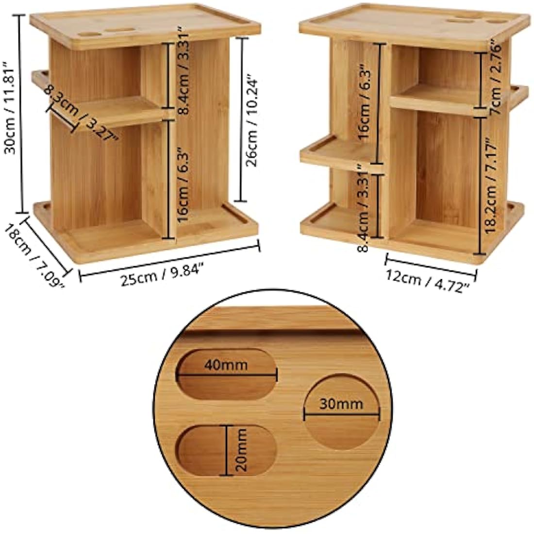 BELLE VOUS Rotating Bamboo Makeup Organiser – 360 Spinning Cosmetic Storage