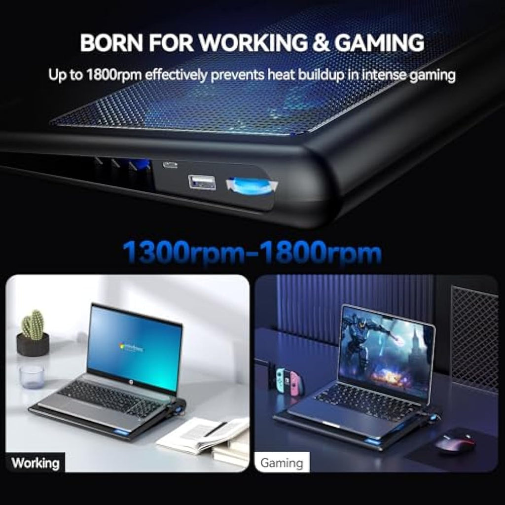 TECKNET Laptop Cooling Pad – 12"-16" Gaming Cooler with 2 Adjustable Fans