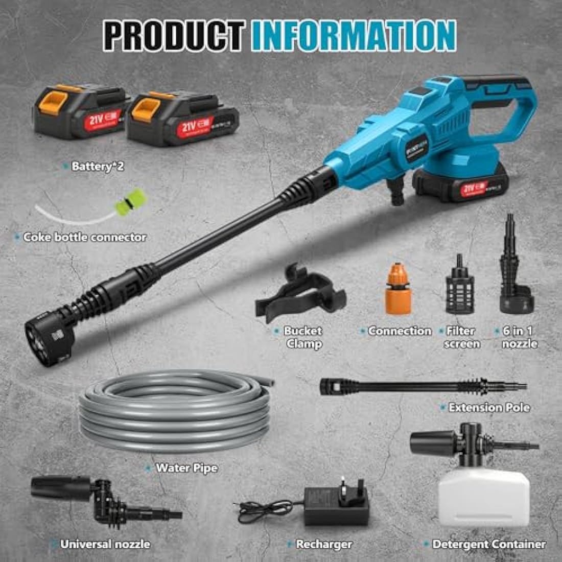 Cordless Pressure Washer | 21V Portable Jet Wash with 2 Batteries