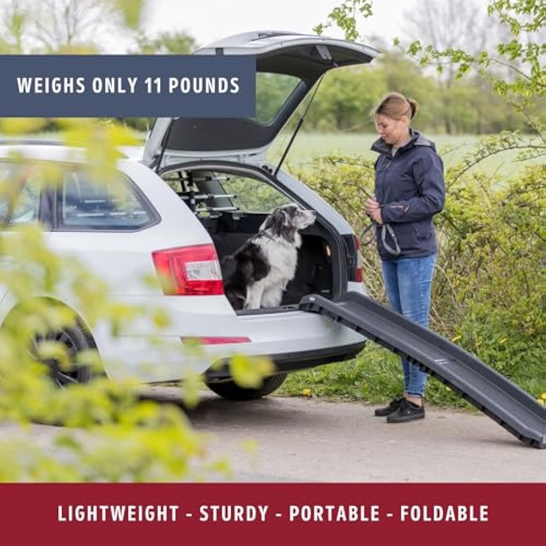 TRIXIE Folding Dog Ramp – Non-Slip Sandpaper Surface – Up to 90kg – Black