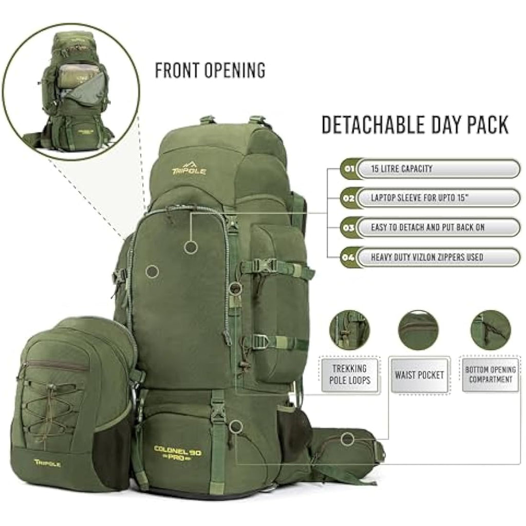 Tripole Colonel Pro 90L Rucksack - Metal Frame Hiking Backpack