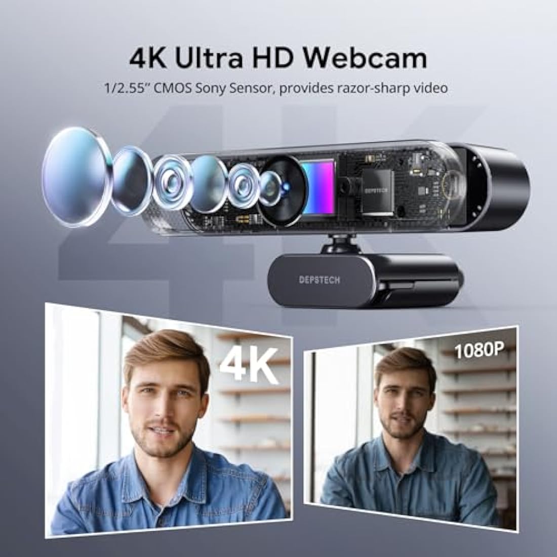 DEPSTECH DW50 Pro 4K Webcam – Sony Sensor, 3x Zoom & Remote Control