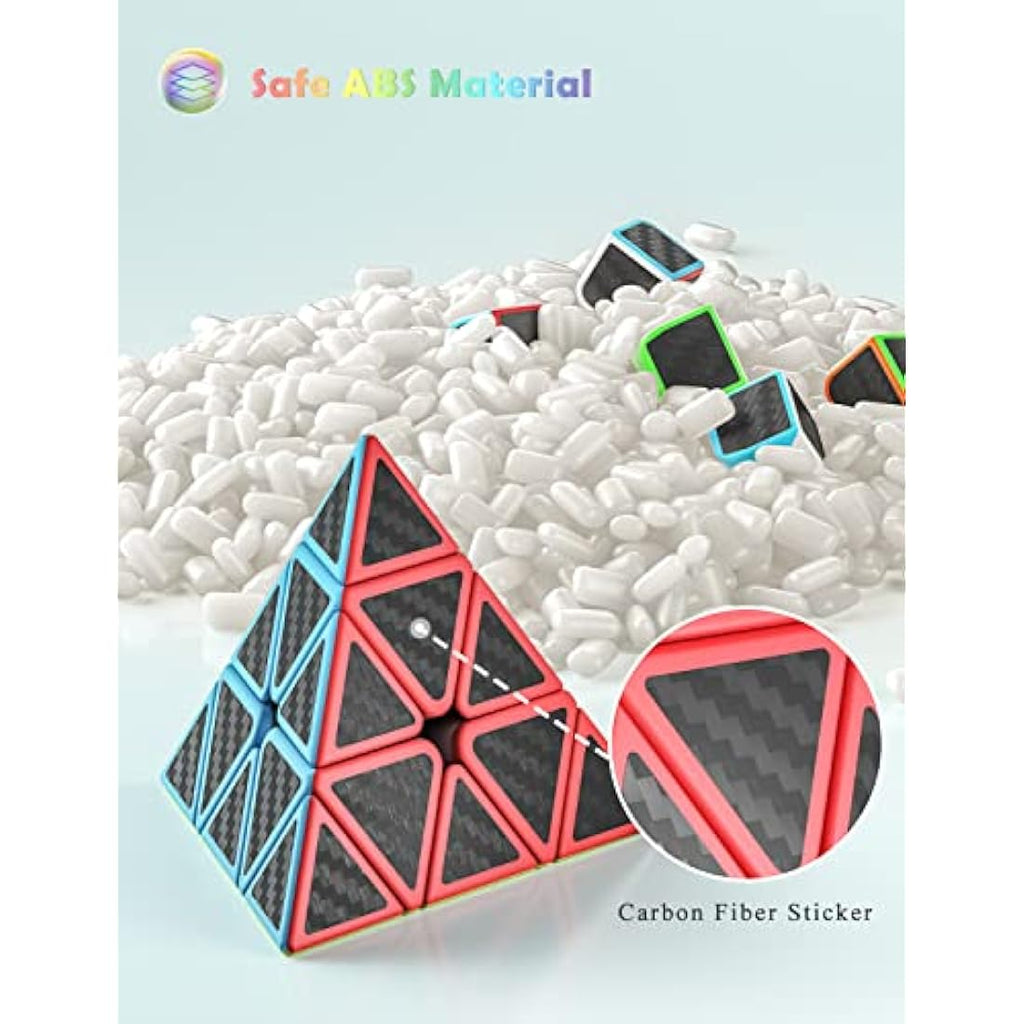Roxenda Speed Cube Set | 2x2 3x3 Pyramid Carbon Fiber Puzzle Cubes