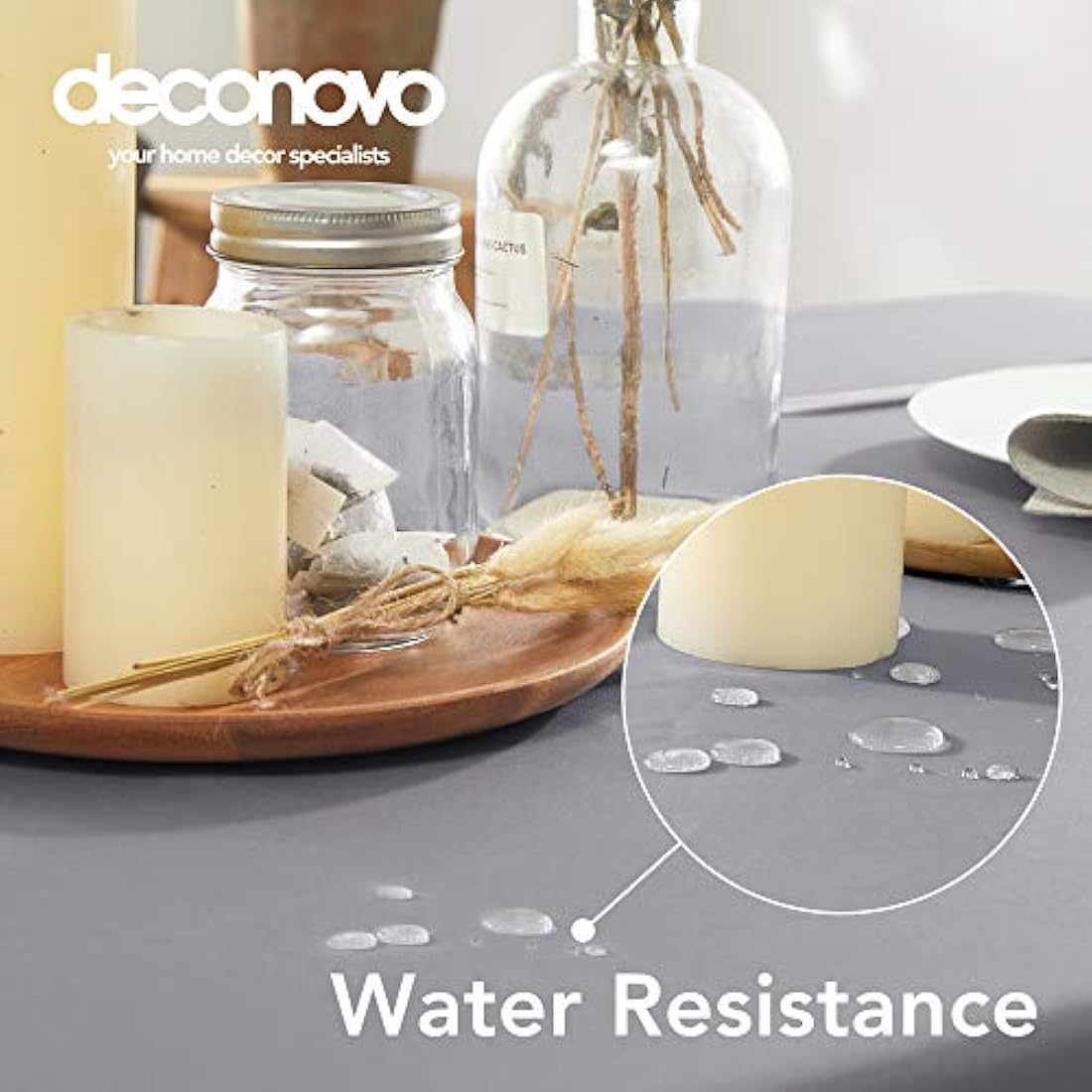Deconovo Grey Oxford Tablecloth – Water Resistant Rectangular Cover