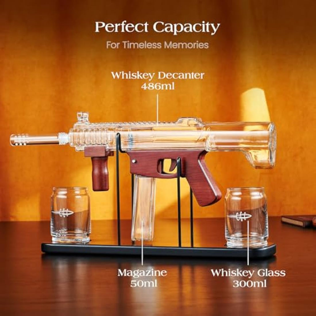 Kollea Gun Whiskey Decanter Set | Lead-Free Glass with Bullet Glasses