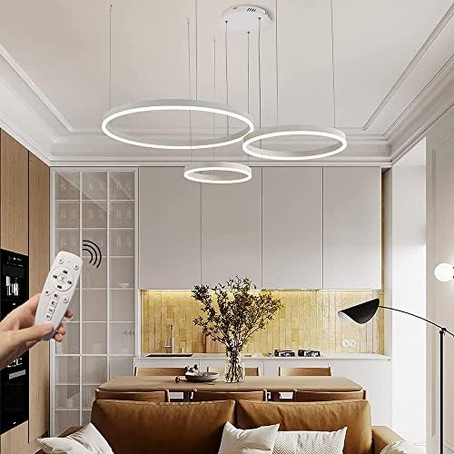 STARRYOL Modern LED Pendant Light | 3-Ring Dimmable Chandelier, 78W