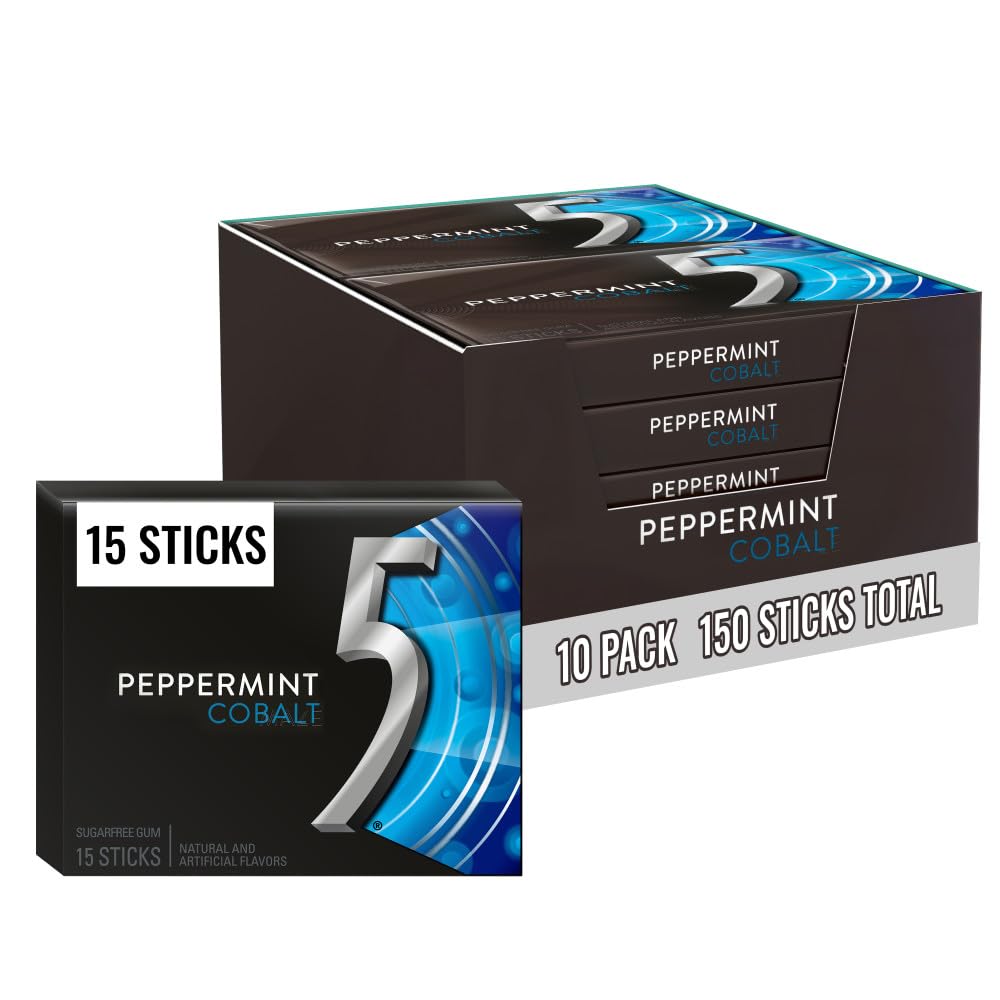 Wrigley's 5 Gum Cobalt Peppermint Sugarfree Chewing Gum - 10 Pack Box