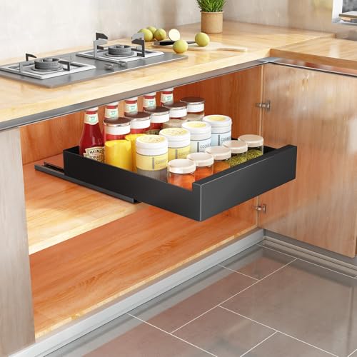 SAYZH Pull Out Cabinet Organizer | No-Drill Sliding Kitchen Drawer - Black