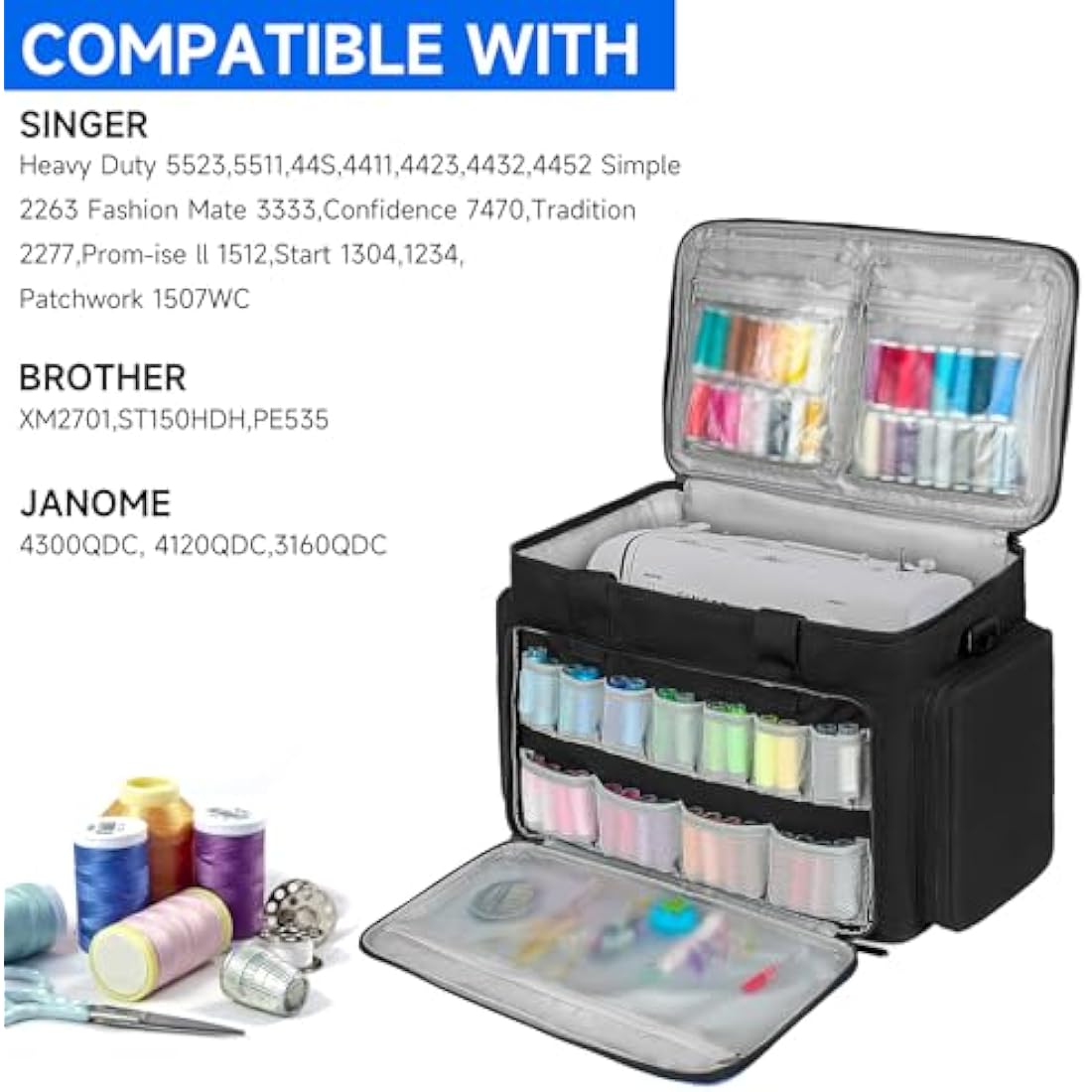 LEFOR·Z Sewing Machine Carrying Case – Large Universal Storage Bag, Black