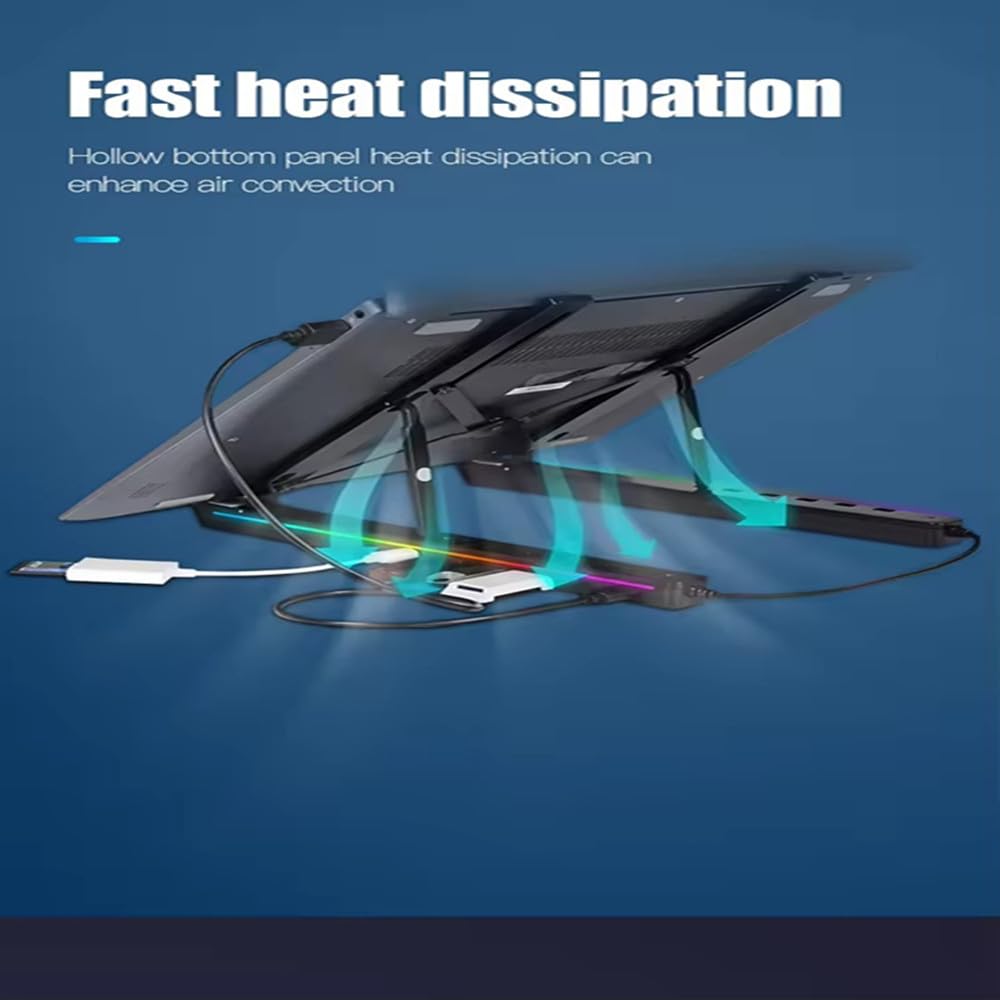H.May Laptop Stand with Docking Station for Desk,4 in 11*USB-C,3*USB-A Multi-function RGB Laptop Stand,Foldable Portable Cooling Laptop - image 4