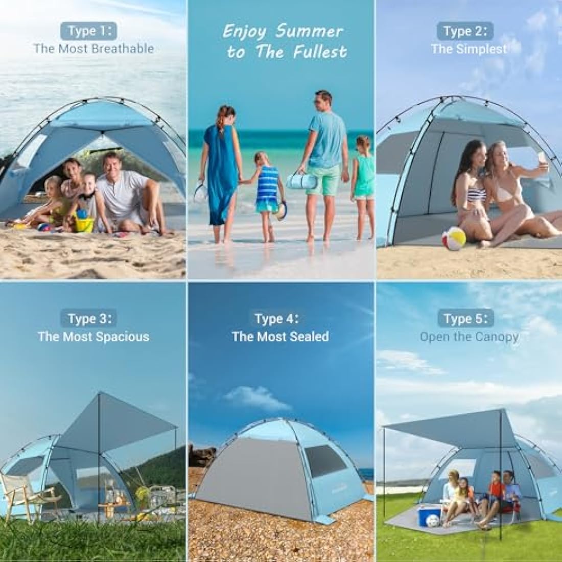 Elegear Beach Tent | 4-5 Person Sun Shelter with UPF 50+ Canopy