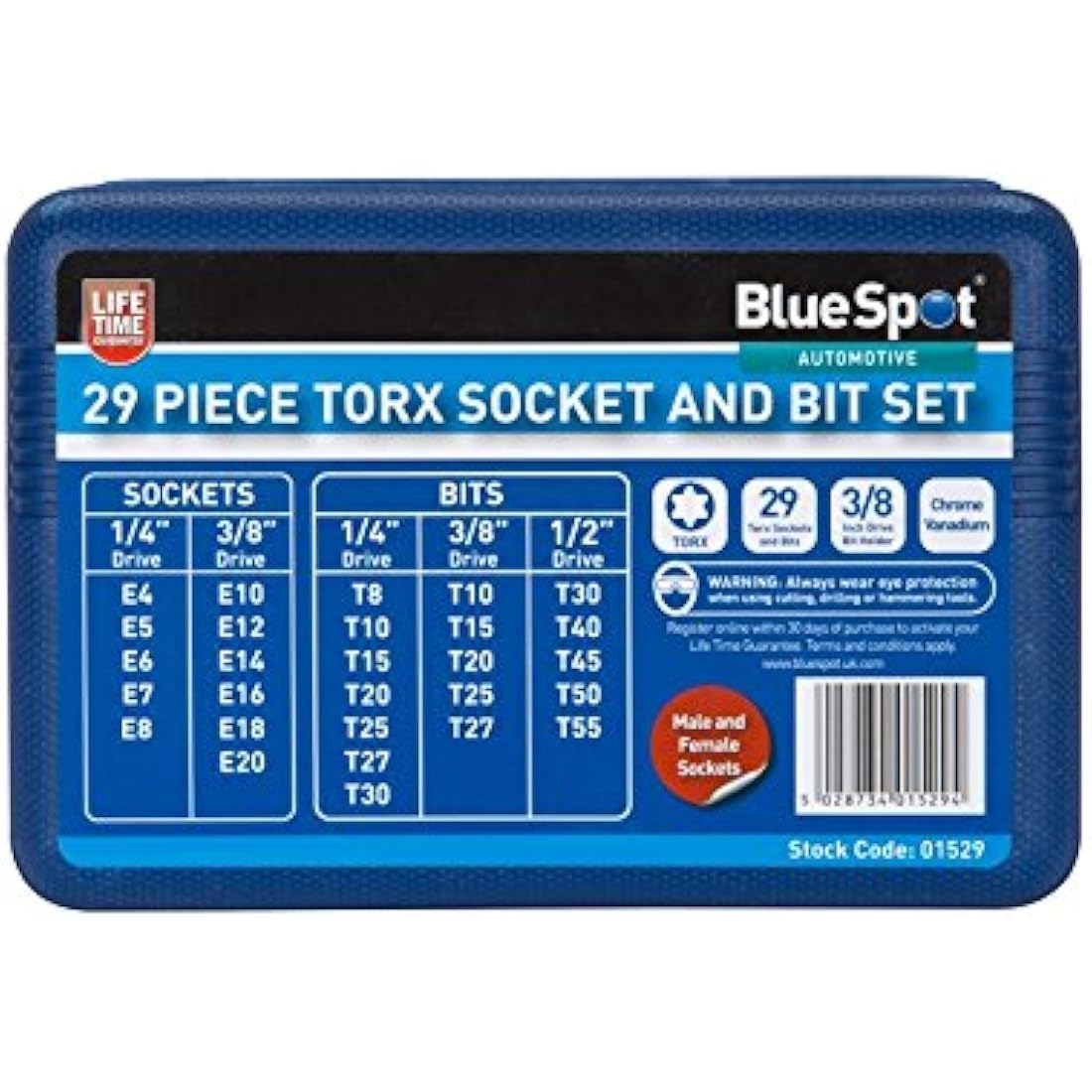 BlueSpot 01529 Torx Socket and Bit Set for Automotive Repair – 29 Piece