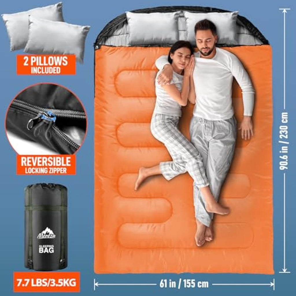 MEREZA XL Double Sleeping Bag | Waterproof 2 Person Cold Weather