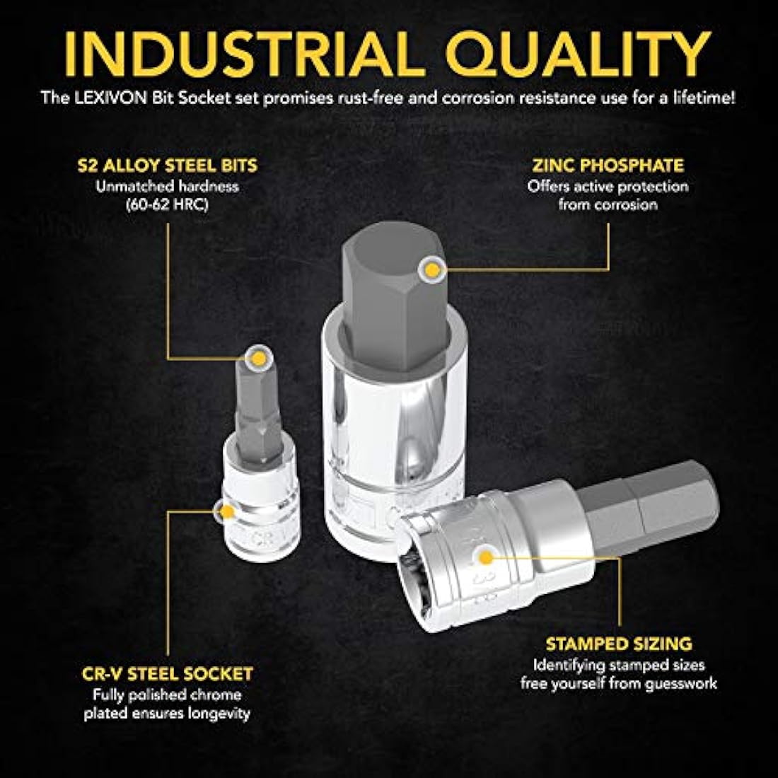 LEXIVON 32-Piece Master Hex Bit Socket Set | SAE & Metric S2 Alloy Steel
