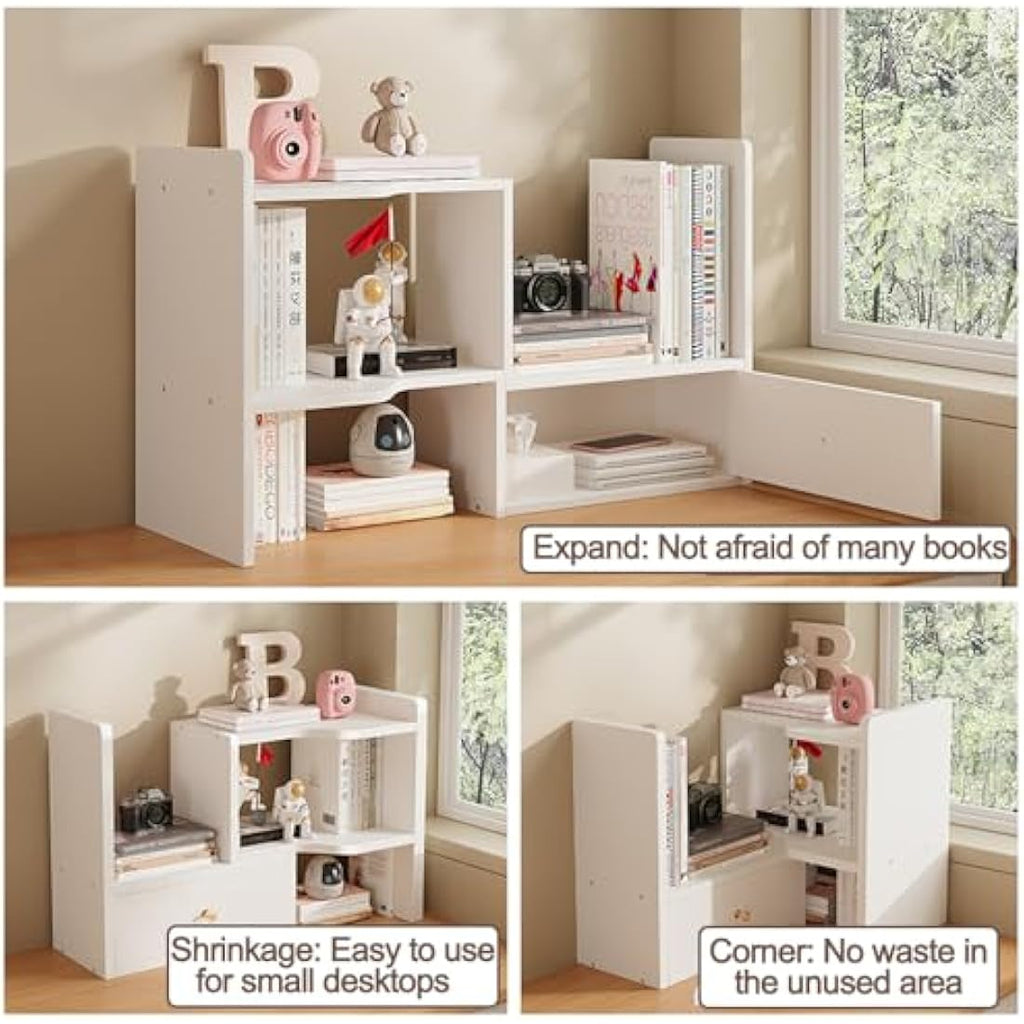 Jolof Store Adjustable Desktop Bookshelf – Expandable MDF Desk Organizer