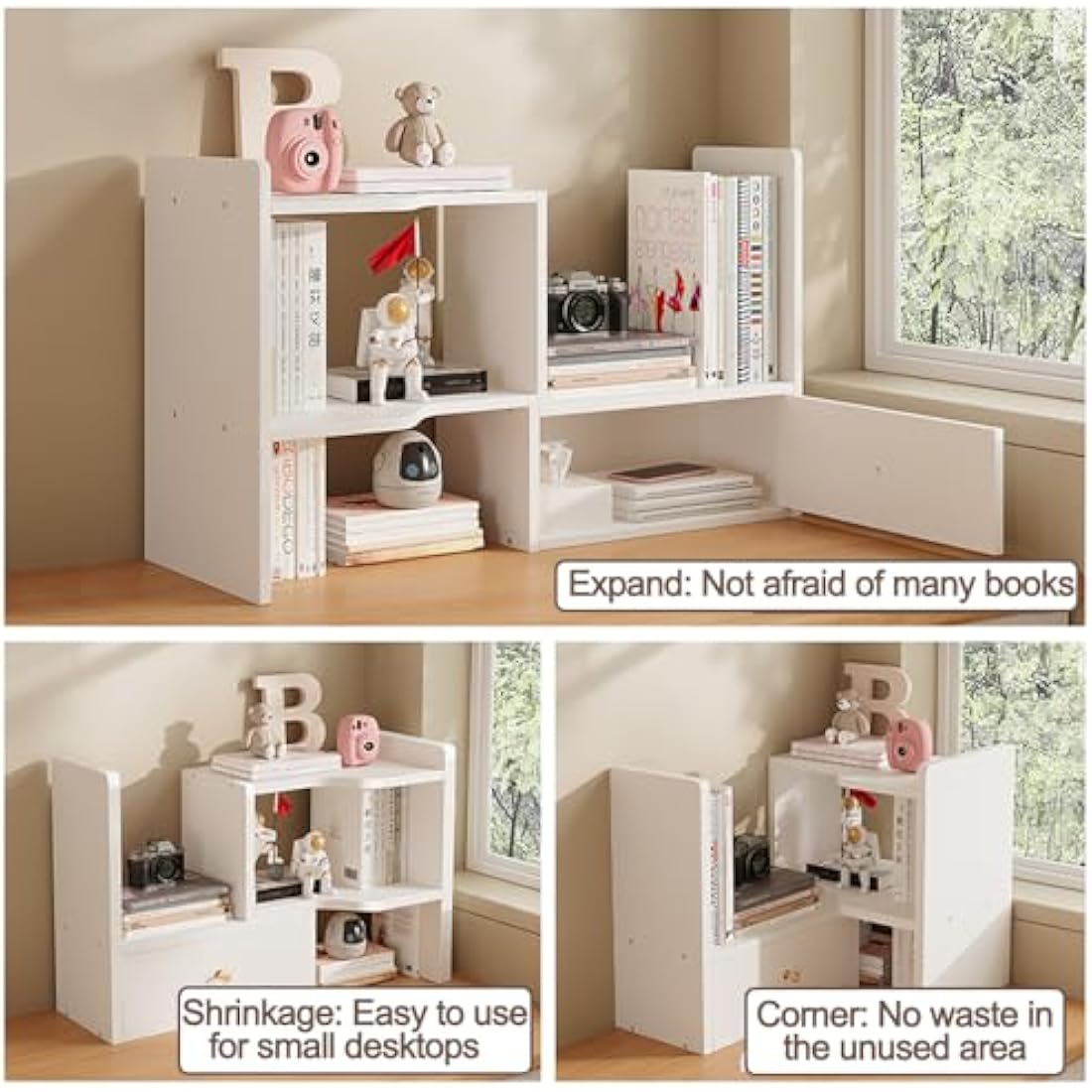 Jolof Store Adjustable Desktop Bookshelf – Expandable MDF Desk Organizer