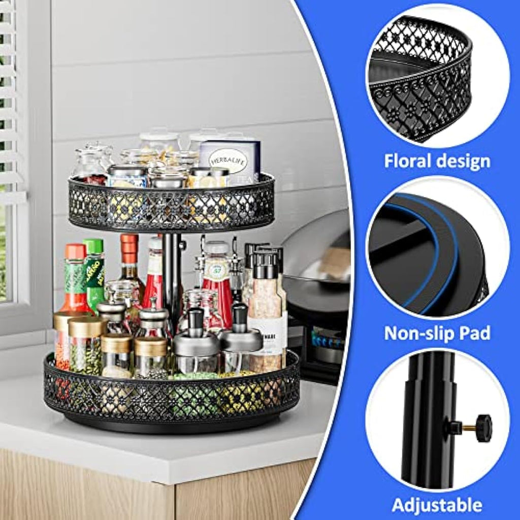2-Tier Lazy Susan | 12" Adjustable Metal Rotating Spice Rack