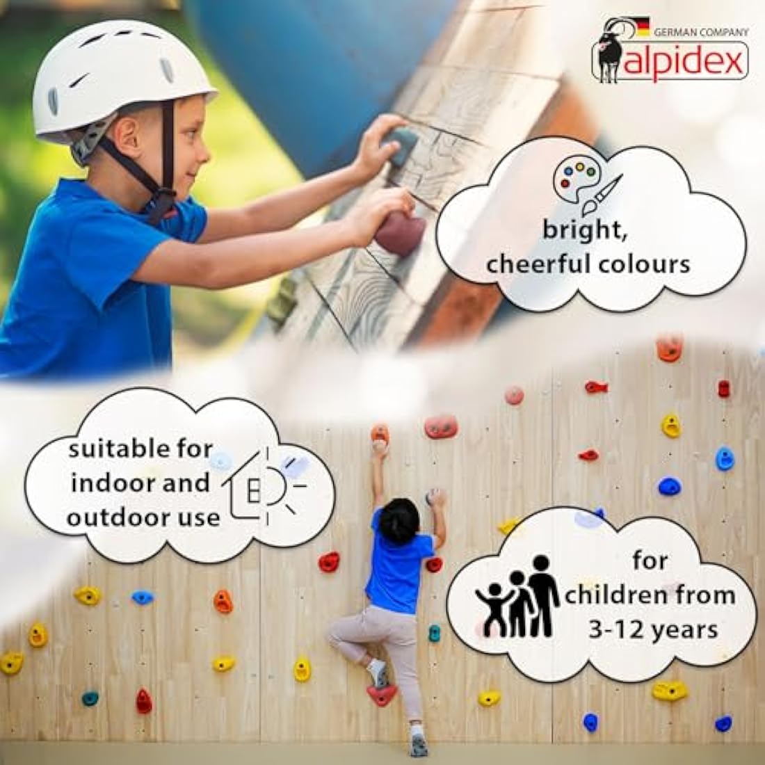 ALPIDEX Children's Climbing Holds - 20 Piece Set with Mounting Hardware
