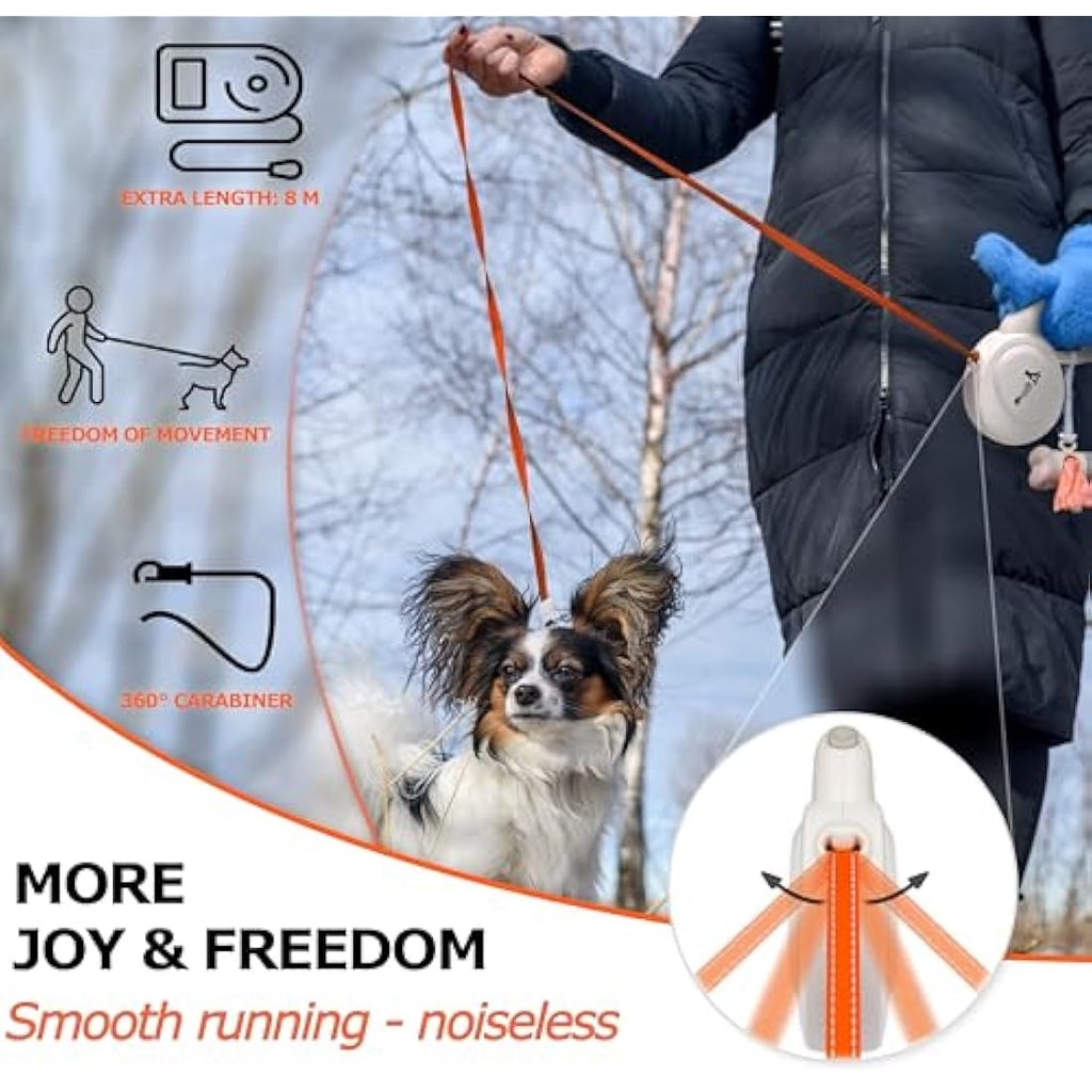 Bluzelle 8m Retractable Dog Leash - 110lbs Heavy Duty Reflective Nylon