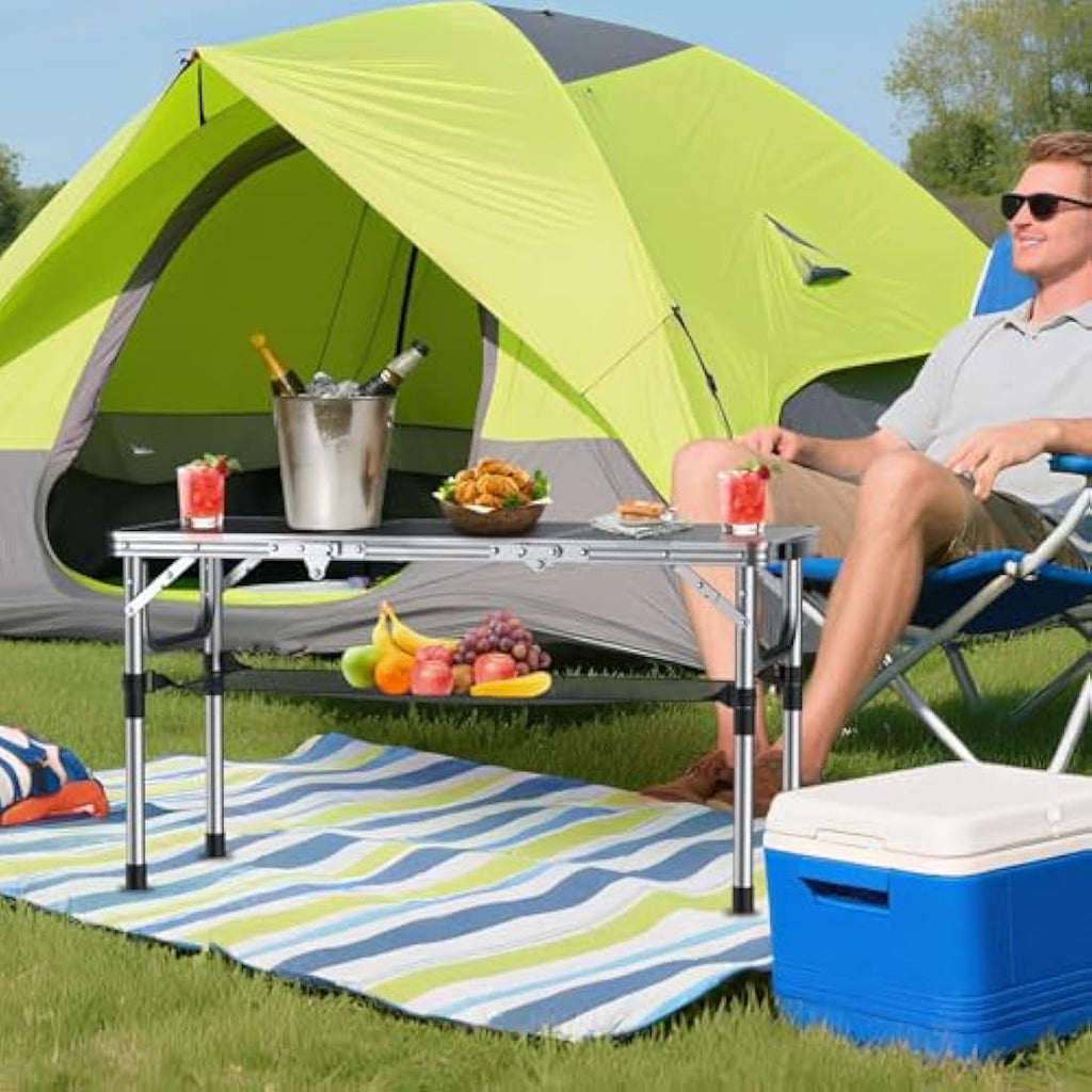 Anbte Folding Camping Table | Adjustable Aluminum Portable Picnic Table