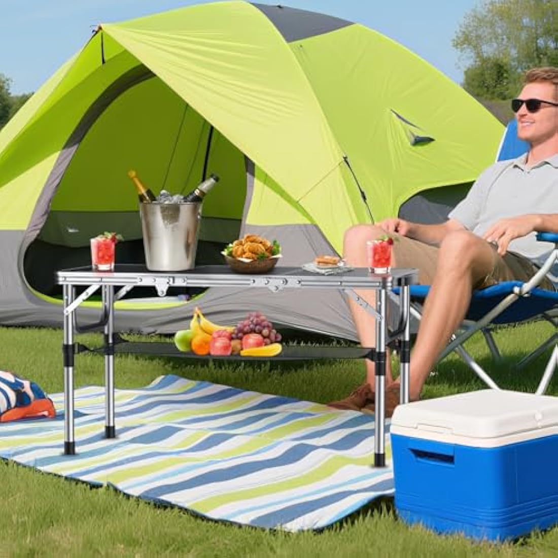 Anbte Folding Camping Table | Adjustable Aluminum Portable Picnic Table