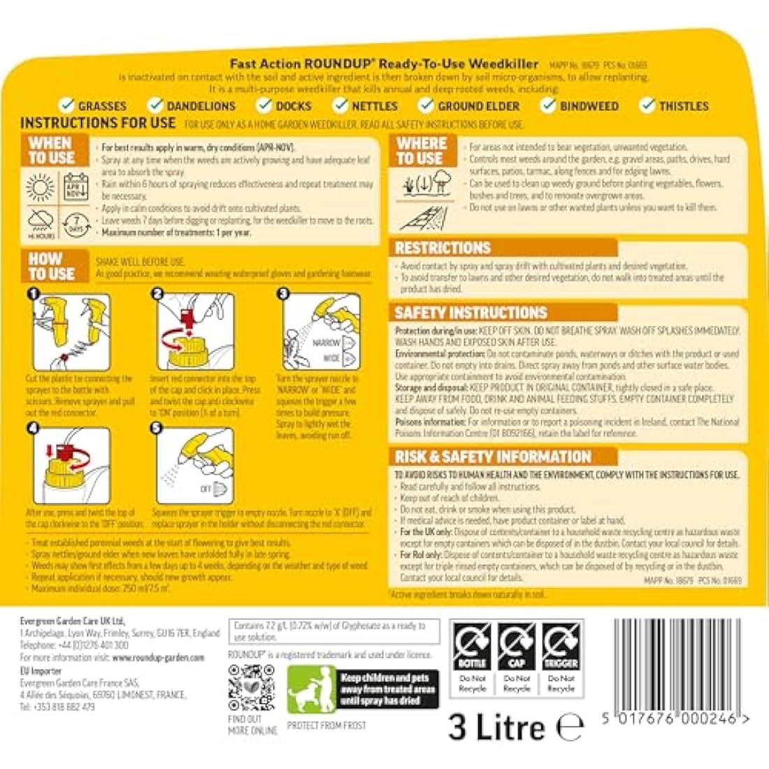 Roundup Fast Action Weedkiller | Ready to Use Root Killer - 3 Litre