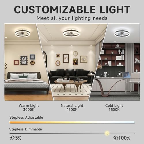 50cm Smart LED Ceiling Fan with Light and Remote – Black
