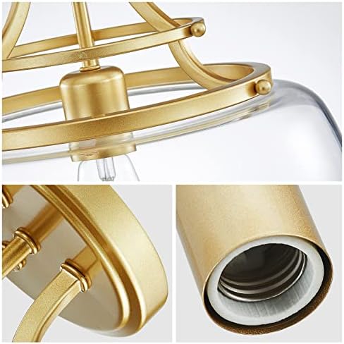 Wuzups Gold Industrial Farmhouse Chandelier | Round Glass Ceiling Light