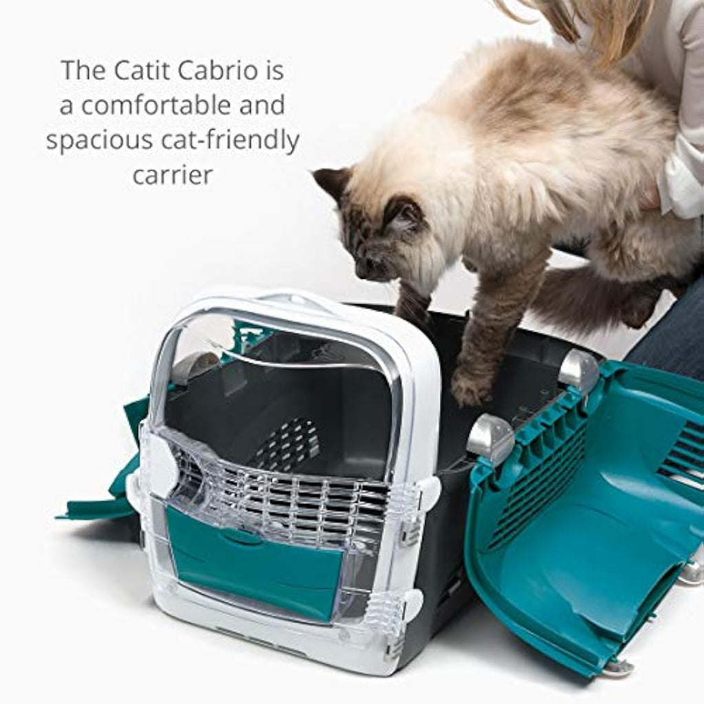 Catit Cabrio Cat Carrier - Ventilated Travel Crate & Bed, Turquoise