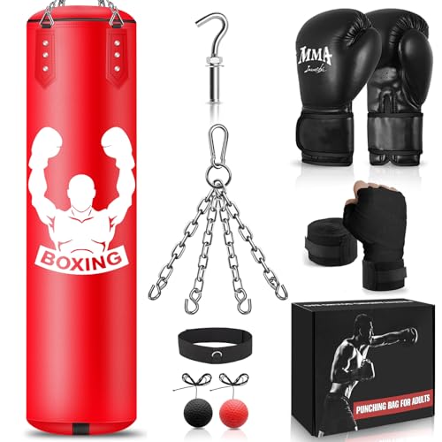 NZQXJXZ 4FT Heavy Punch Bag Set - Unfilled Microfiber Leather Boxing Kit