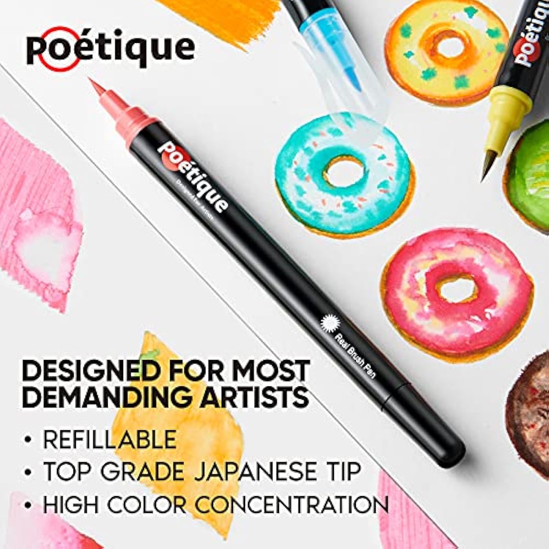 Poétique Refillable Watercolor Brush Pens - 96 Pack Artist Markers