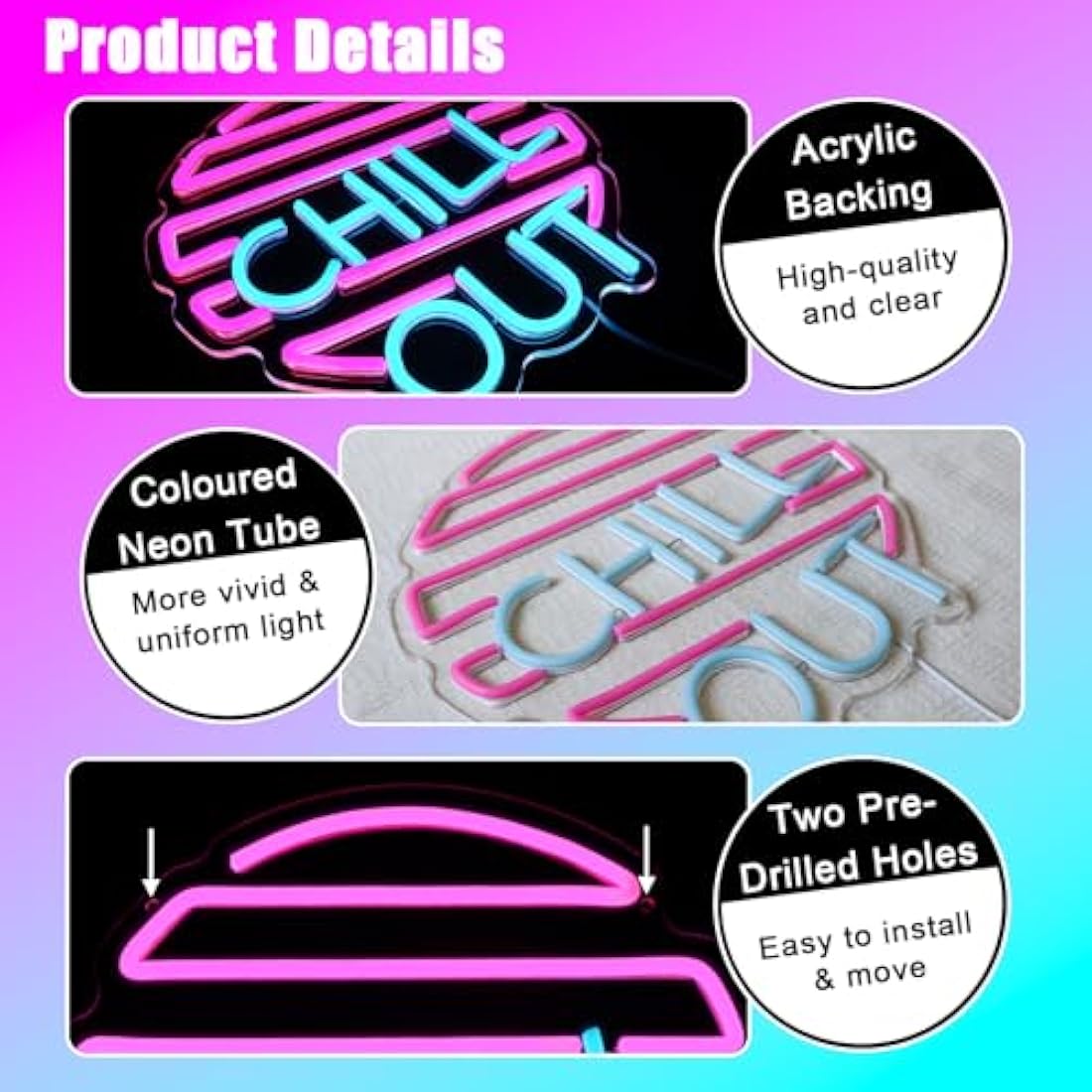Jolof Store Chill Out Neon Sign – Blue & Pink LED Wall Decor for Game Room