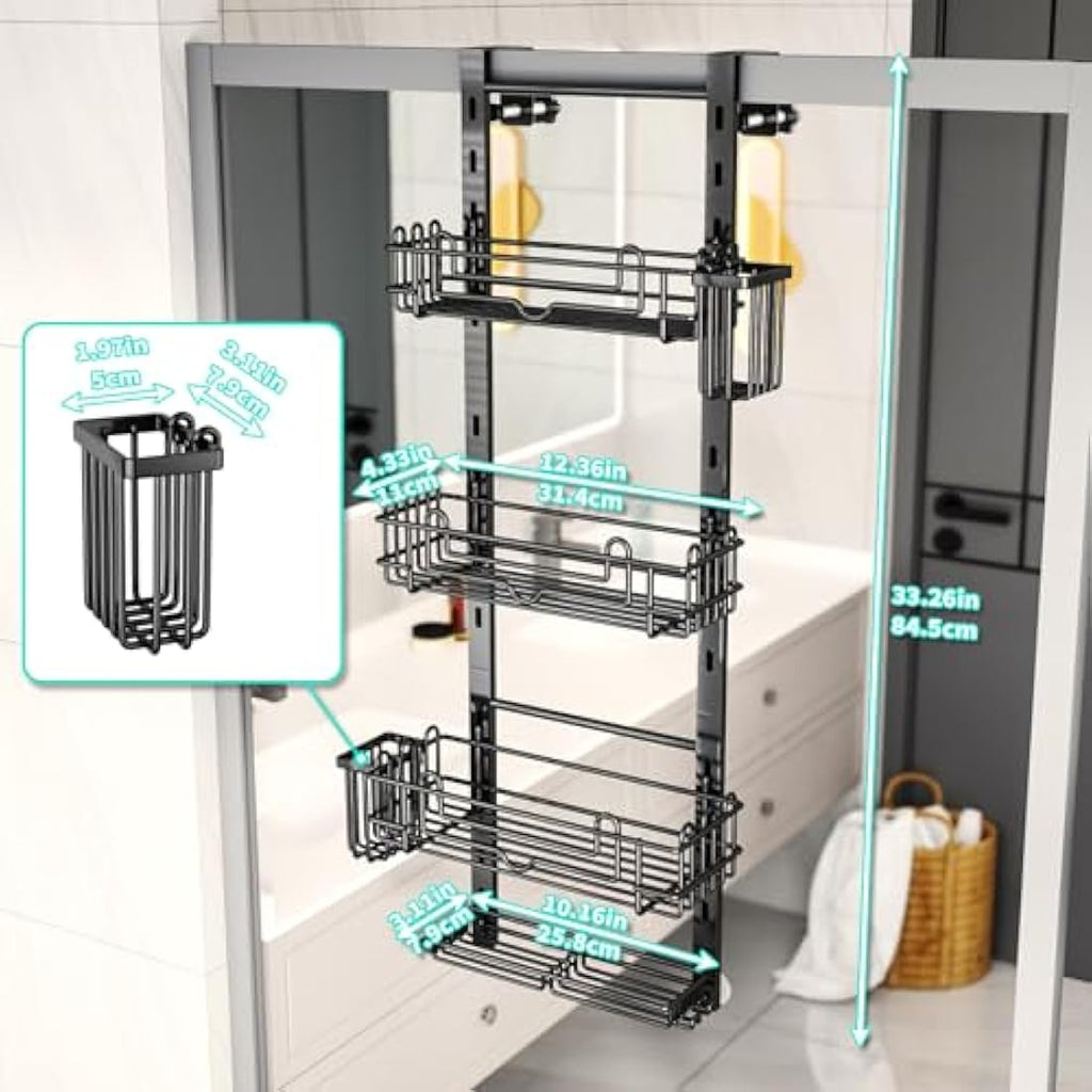HapiRm 4-Tier Over Door Shower Caddy – Stainless Steel Organizer, Black