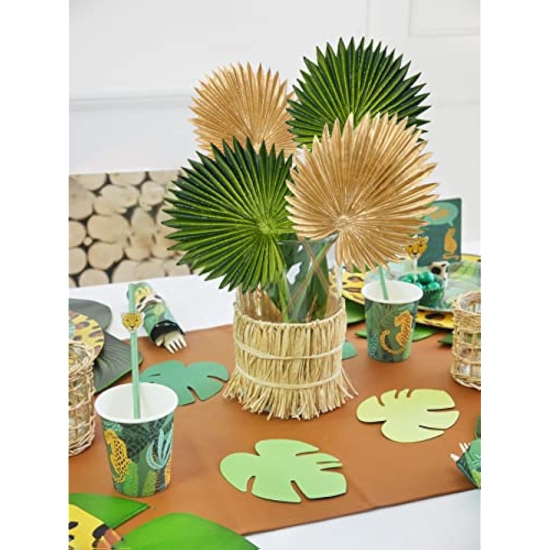 Artificial Palm Leaf Stems – 6 Pack Green Faux Jungle Plants