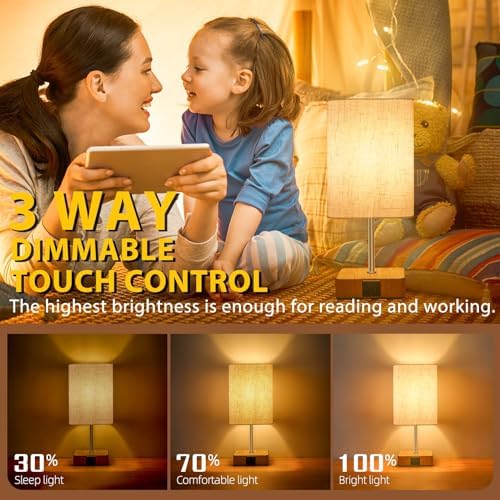 USB Table Lamp – 3-Way Dimmable Touch Control, 2 Pack