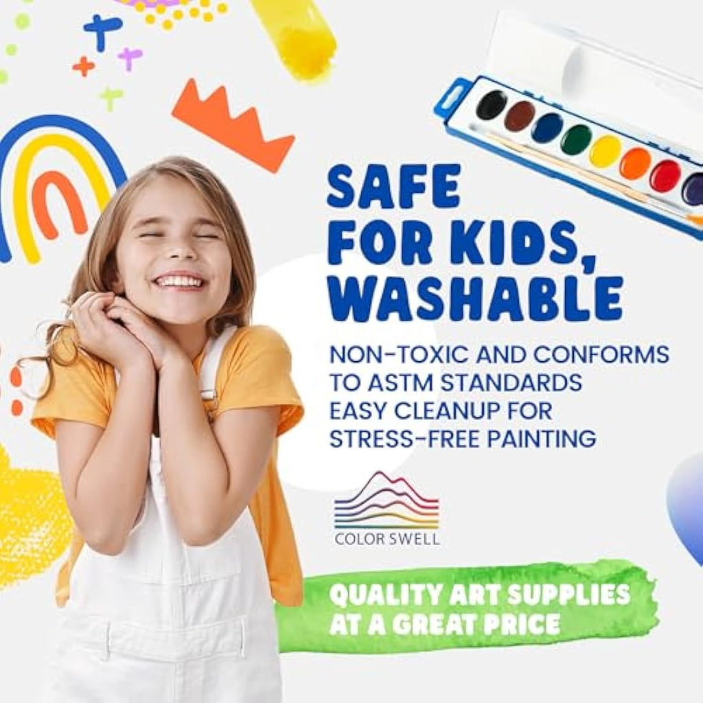 Color Swell 6-Set Watercolour Paint Pack | 8 Washable Colours with Brushes