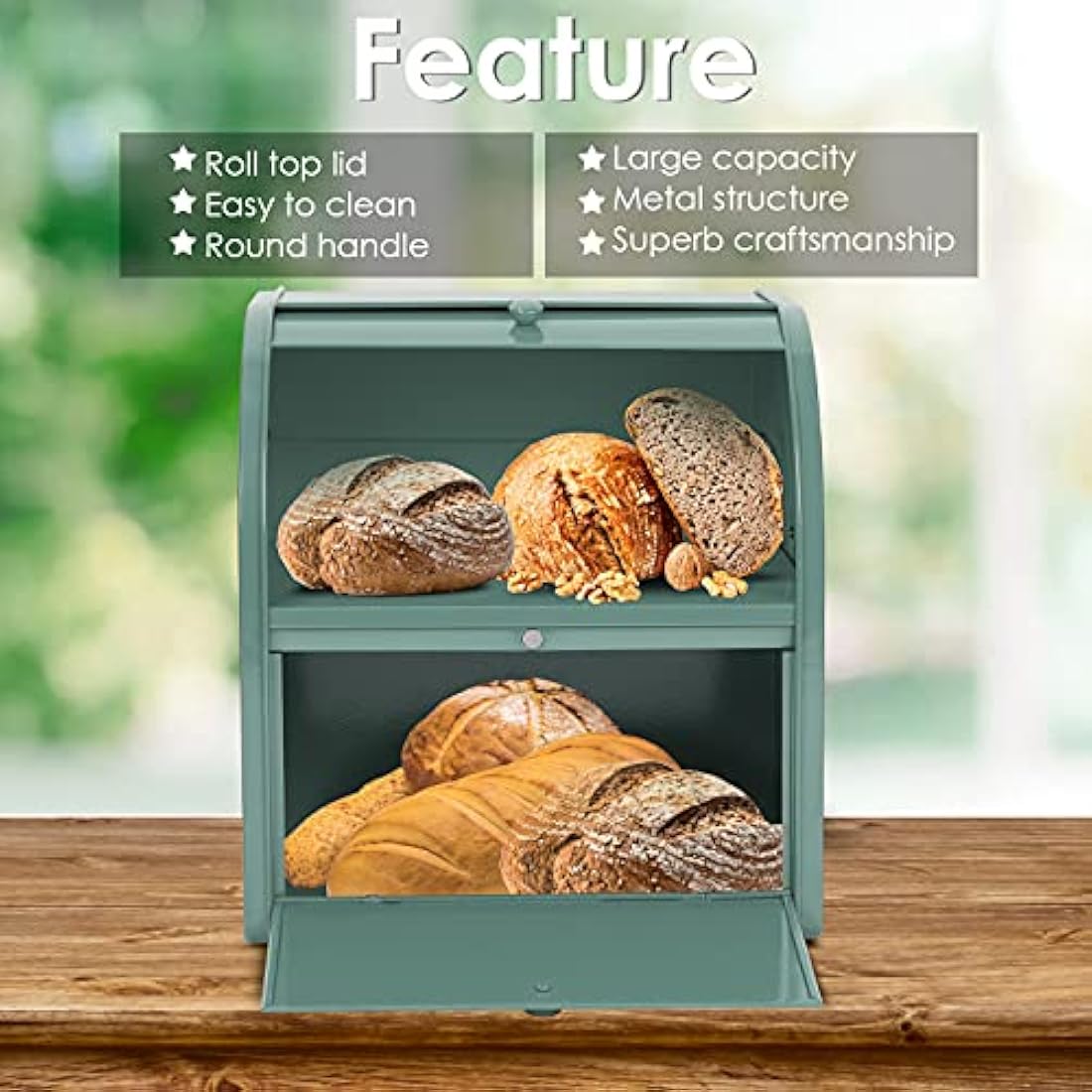 Jolof Store Double Layer Bread Bin – Large Black Stainless Steel Box
