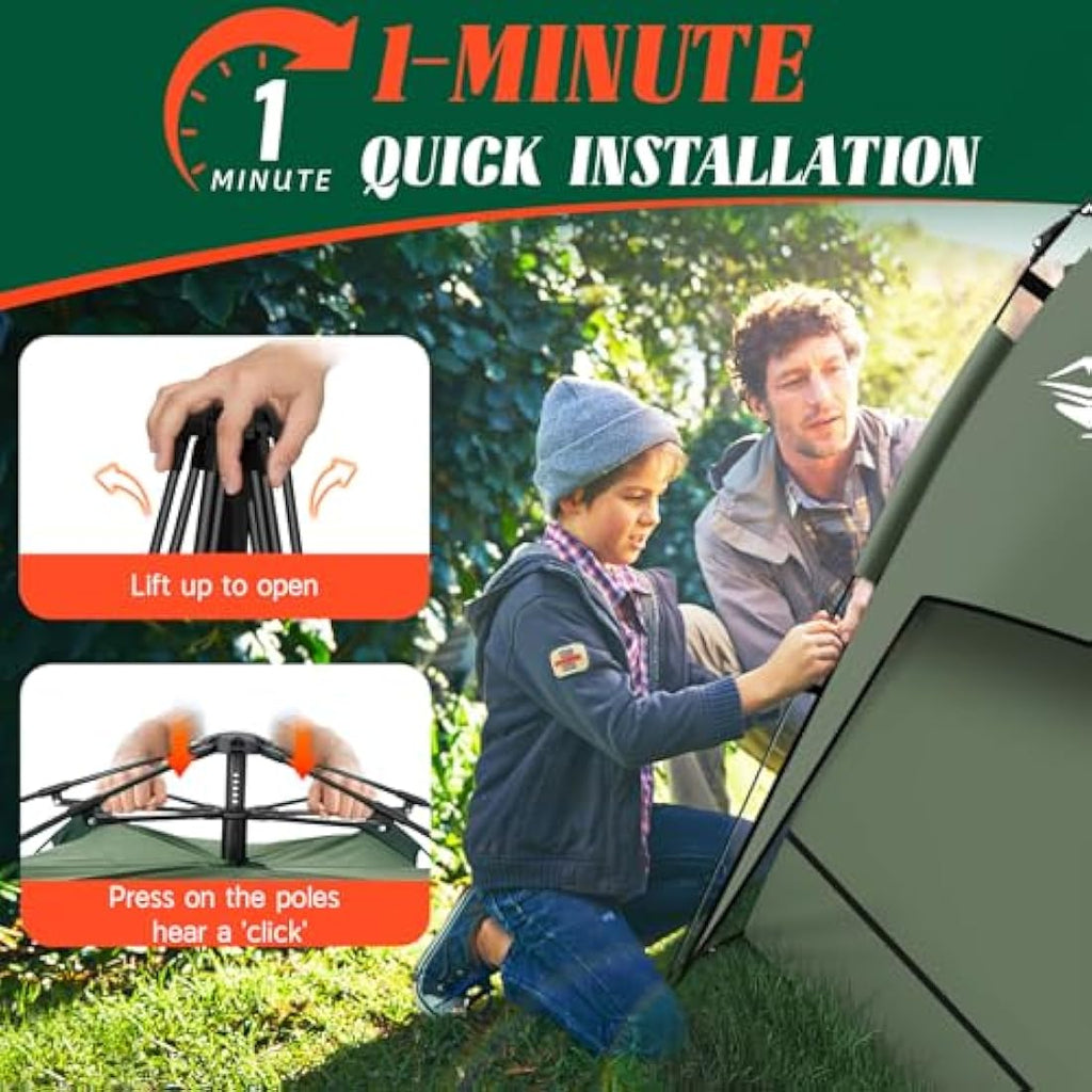2-3 Person Pop Up Camping Tent | Waterproof Double Layer Dome