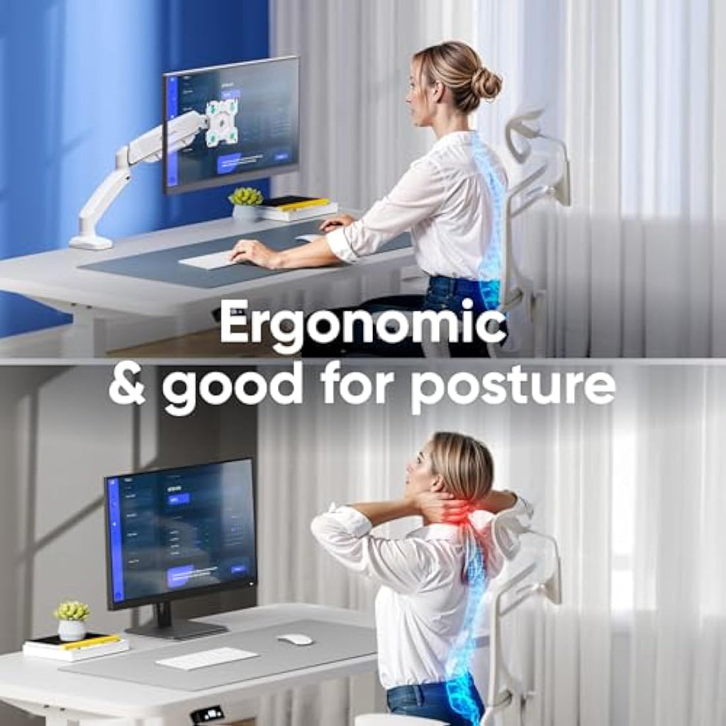 ONKRON G80-W Single Monitor Arm | Gas Spring Desk Mount 13-32" - White