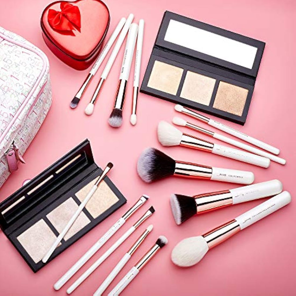 Jessup 15Pcs Professional Makeup Brushes Set | Pearl White & Rose Gold