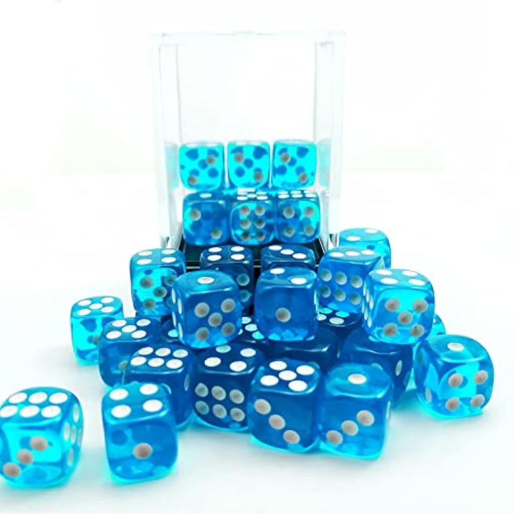 Bescon 12mm Translucent Lake Blue D6 Dice Set | 36 Count Brick Box
