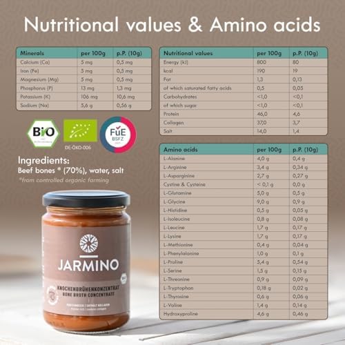 JARMINO Organic Beef Bone Broth Concentrate | Grass-Fed & Keto | 440g