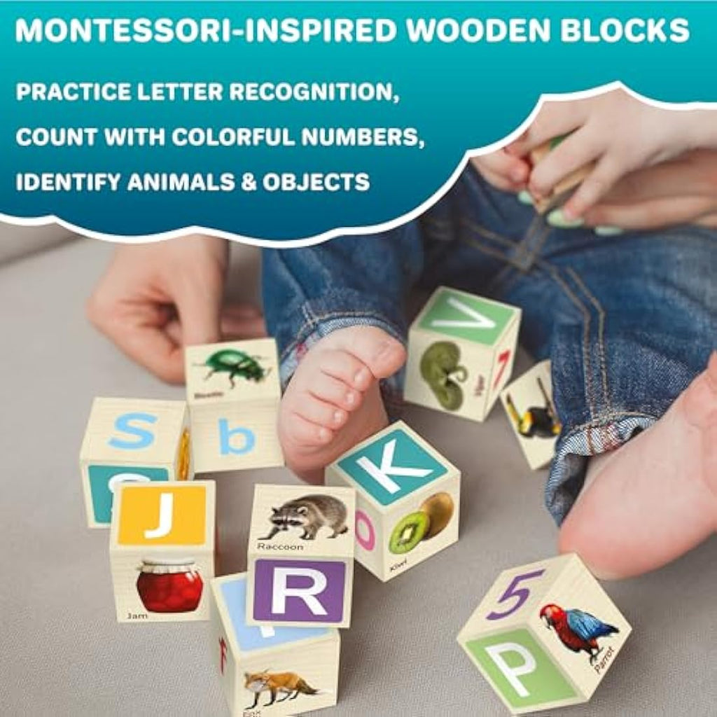 QUOKKA Wooden ABC Blocks – Montessori Alphabet & Number Learning Toys
