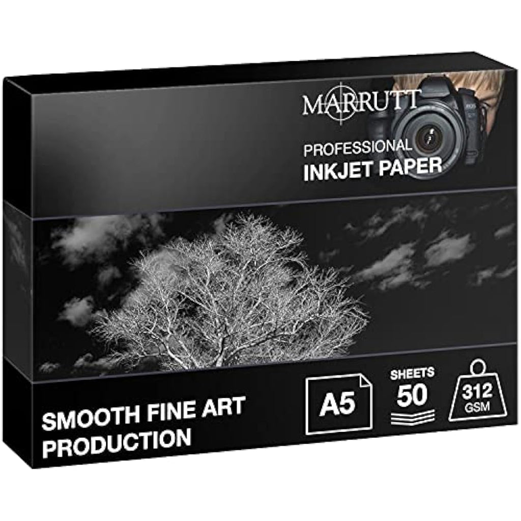 Marrutt 312gsm Smooth Fine Art Cotton Rag Inkjet Paper - A5, 50 Sheets